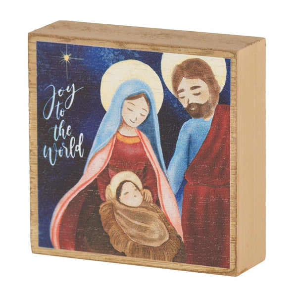 Joy to the World Colorful Holy Family 3 x 3 MDF Decorative Tabletop Block Sign