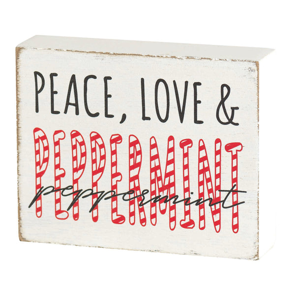 Peace Love Peppermint Red 3 x 4 MDF Decorative Tabletop Block Sign