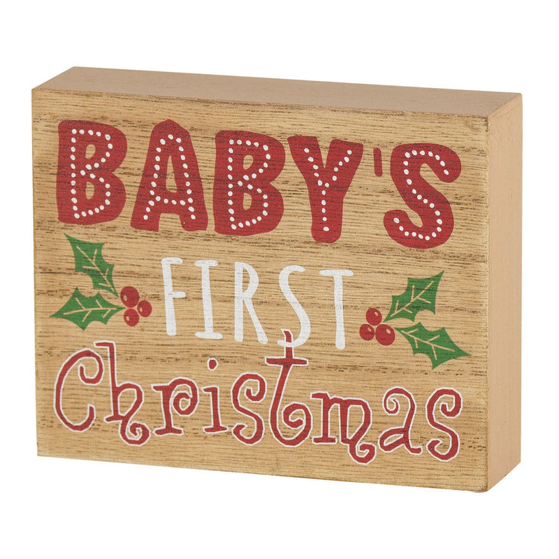 Infant First Christmas Festive Red 3 x 4 MDF Decorative Tabletop Block Sign