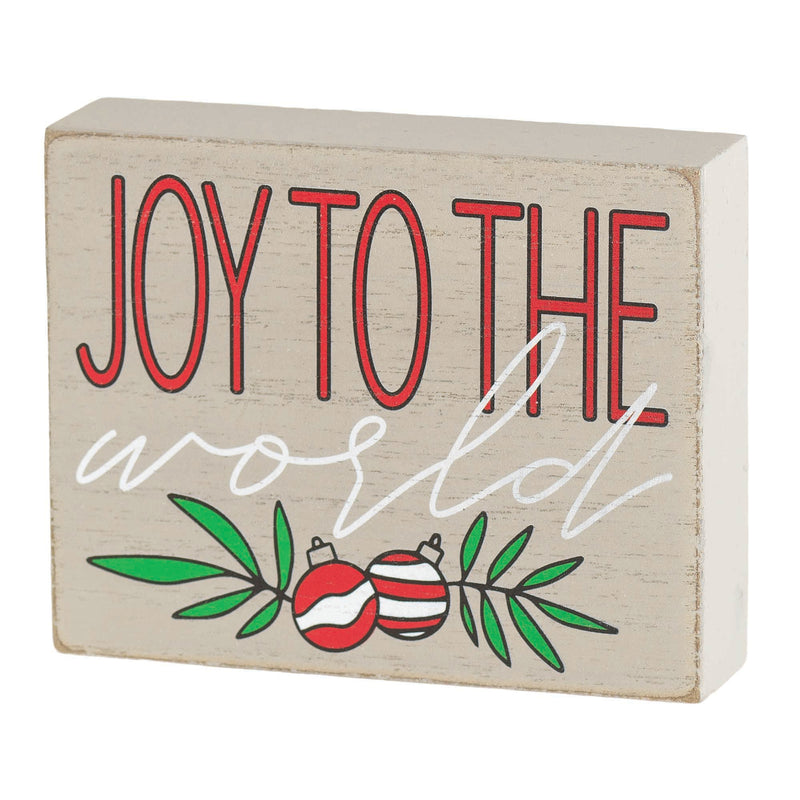 Joy To The World Red Ball Ornament 3 x 4 MDF Decorative Tabletop Block Sign