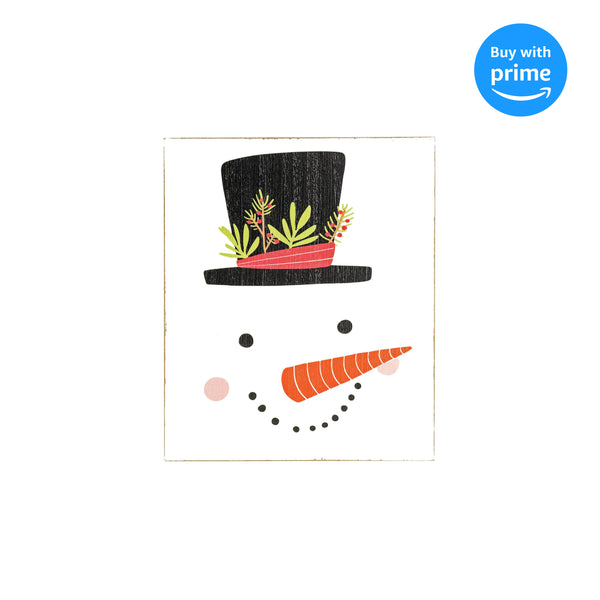 Whitewash Snowman with Top Hat 9.5 x 7.75 MDF Decorative Wall Plaque Sign