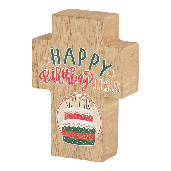 Happy Birthday Santa Fe Red 4 x 2.75 MDF Decorative Tabletop Block Cross