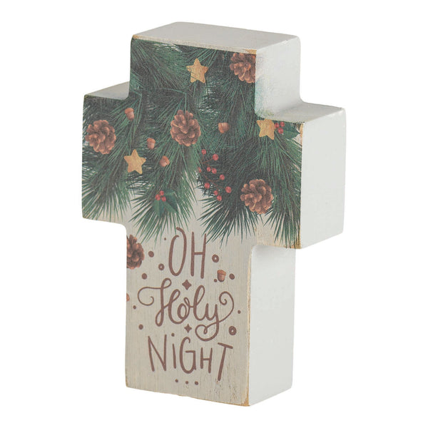 Oh Holy Night Pine Green 4 x 2.75 MDF Decorative Tabletop Cross