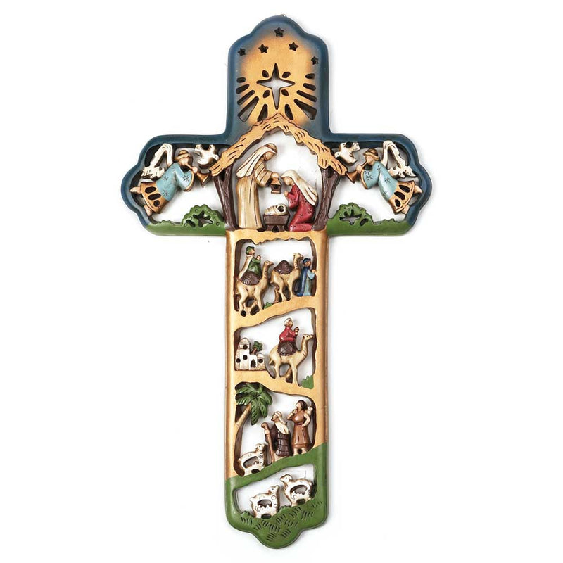 Dicksons Nativity Cross with Star 6 x 11 Resin Stone Christmas Wall Sign Plaque