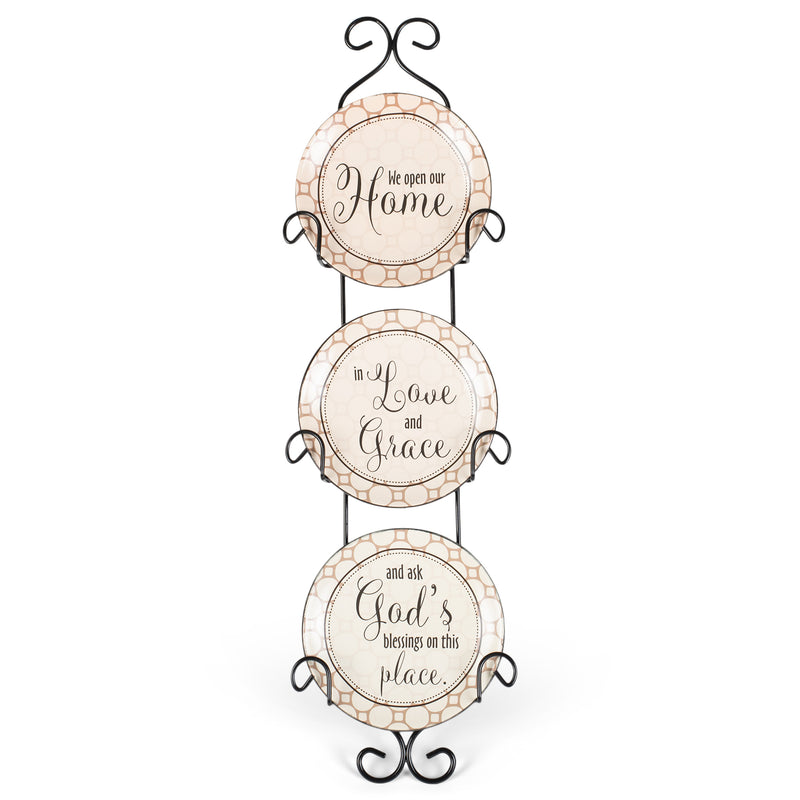 Dicksons We Open Our Home Ceramic Mini Wall Plates with Metal Display Rack, Set of 3