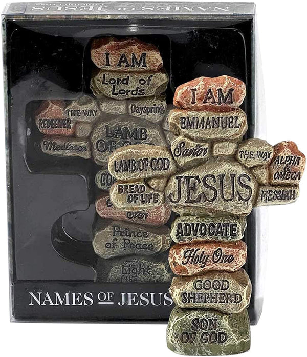Dicksons Names of Jesus Pebbles 5 Inch Resin Decorative Tabletop Cross