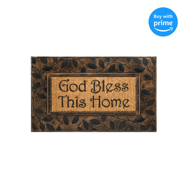 Dicksons God Bless Home Natural Brown 18 x 30 Inch Rubber & Coir Anti Slip Doormat