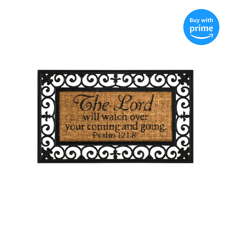 Dicksons Watch Over You Psalm 121:8 Natural Brown 18 x 30 Inch Rubber & Coir Anti Slip Doormat