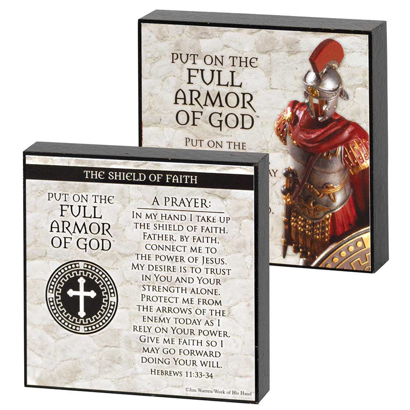 Armor of God Shield of Faith Marble Gray 4 x 4 Wood Double Sided Plaque