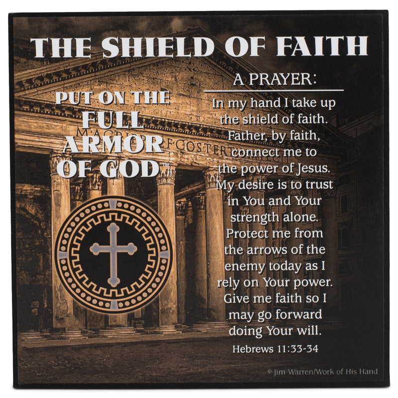 Shield of Faith Antiqued Bronze 4 x 4 MDF Decorative Wall and Tabletop Frame
