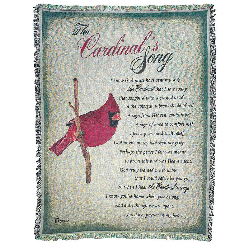 Dicksons The Cardinal's Song Poem on Green 52 x 68 All Cotton Tapestry Throw Blanket