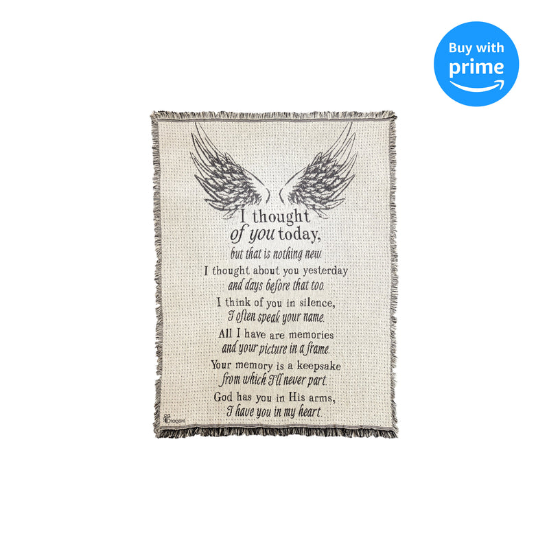 I Thought Of You Today Angel Wing White 48 x 68 Cotton Decorative Throw Blanket