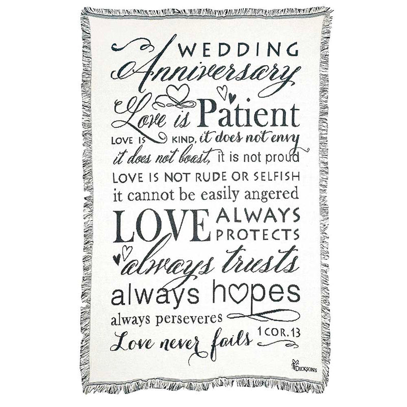 Dicksons Wedding Anniversary 1 Corinthians 13 White 48 x 68 All Cotton Tapestry Throw Blanket