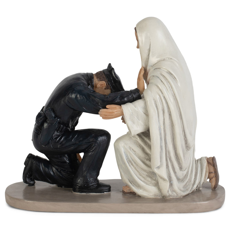 Praying Police Officer with Jesus 5 x 6 Resin Decorative Tabletop Figurine