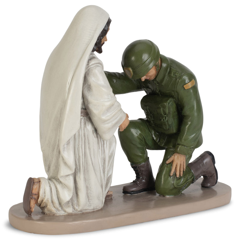 Praying Soldier with Jesus 5 x 6 Resin Decorative Tabletop Figurine