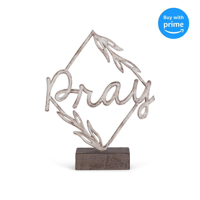 Whitewash Pray Diamond Frame on Stand 8.5 x 7.5 Resin Decorative Tabletop Sign Figurine