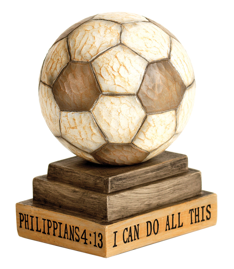 I Can Do All Things Soccer Brown White 4 inch Resin Decorative Tabletop Figurine