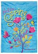 Hello Spring Pink Floral 13 x 18 Polyester Outdoor Small Double Applique Garden Flag
