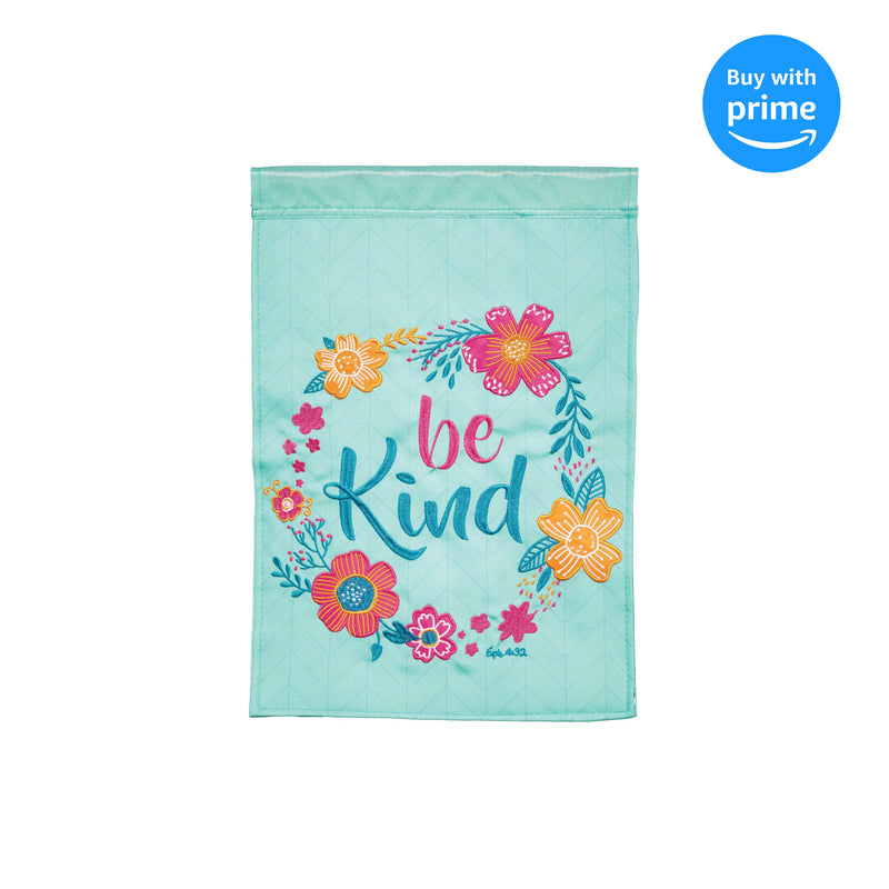 Be Kind Teal Floral 13 x 18 Polyester Outdoor Small Double Applique Garden Flag