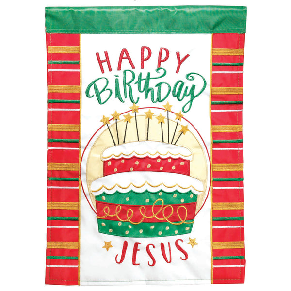 Happy Birthday Santa Fe Red 18 x 13 Polyester Double Applique House Flag