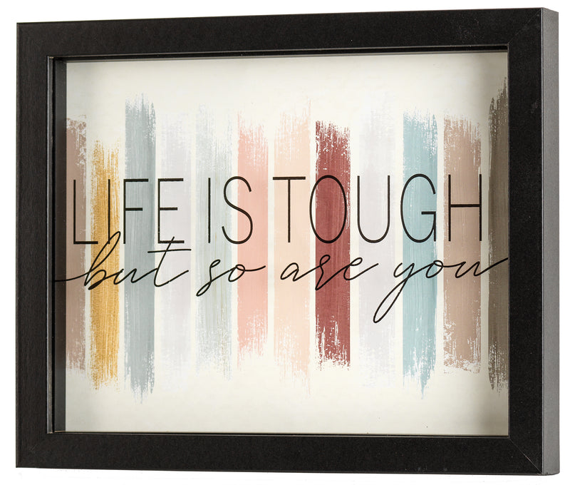 Life Is Tough So Are You Distressed Pink 11 x 9 Wood Decorative Wall Tabletop Sign Plaque