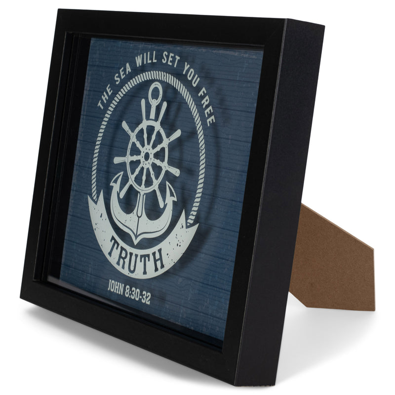 Sea Will Set Your Free Nautical Blue 11 x 9 Wood and Glass Decorative Wall and Tabletop Frame