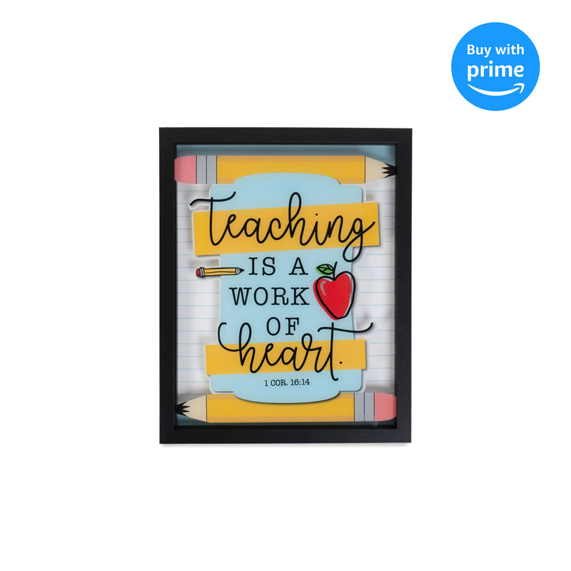 Teaching Is A Work Of Heart Yellow Pencil 11 x 14 Wood and Glass Decorative Wall and Tabletop Frame