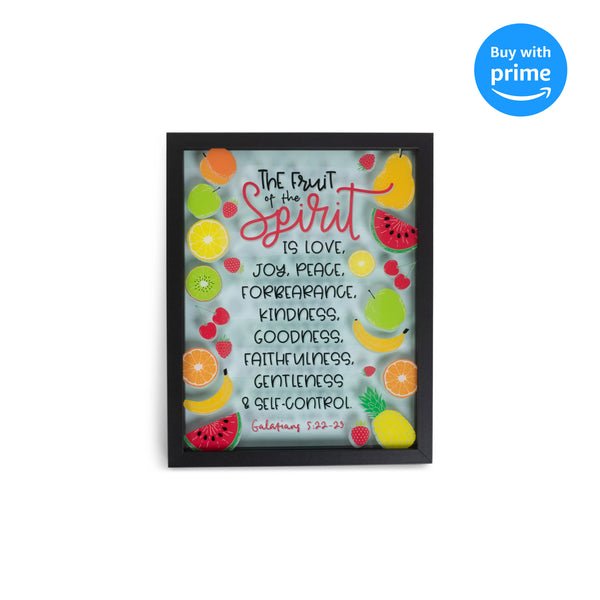 Fruit Spirit Love Joy Peace Colorful 11 x 14 Wood and Glass Decorative Wall and Tabletop Frame