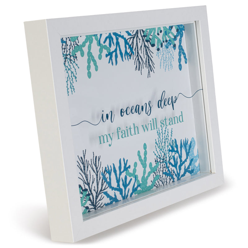 Oceans Deep Faith Will Stand Blue Coral 11 x 9 Wood and Glass Decorative Wall and Tabletop Frame