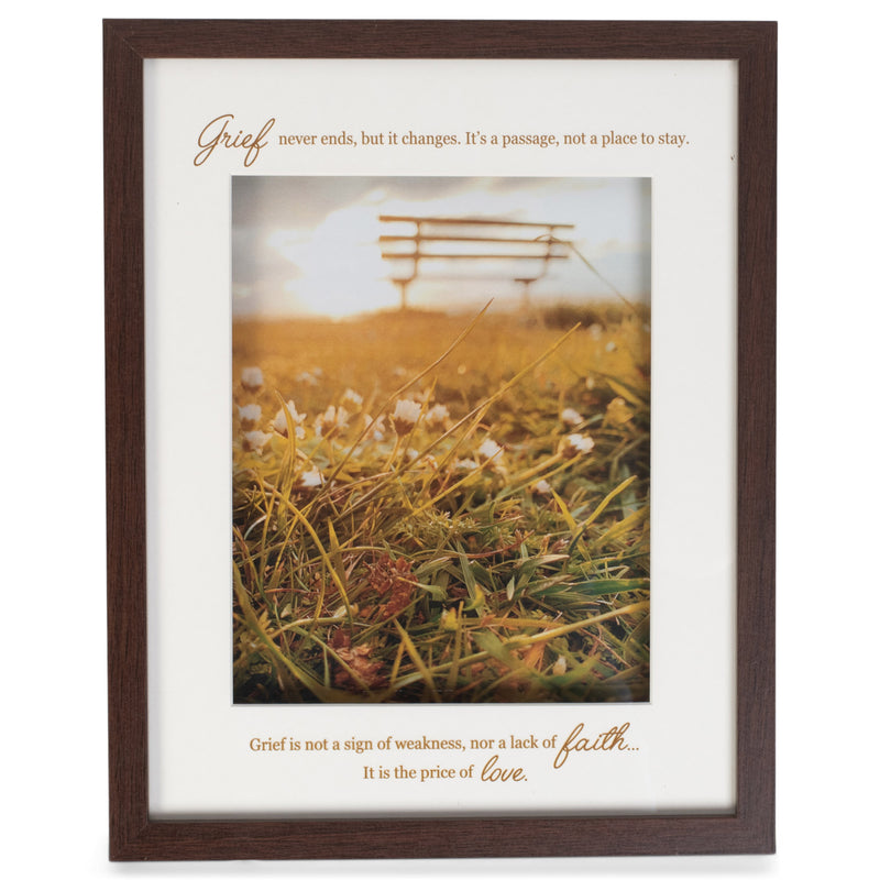 Grief Never Ends Faith Love Green  15 x 12 Wood and Glass Decorative Wall and Tabletop Frame