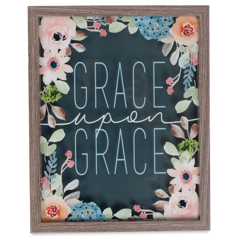 Grace Upon Grace Pink Floral 15 x 12 Wood and Glass Decorative Wall and Tabletop Frame