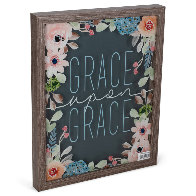 Grace Upon Grace Pink Floral 15 x 12 Wood and Glass Decorative Wall and Tabletop Frame
