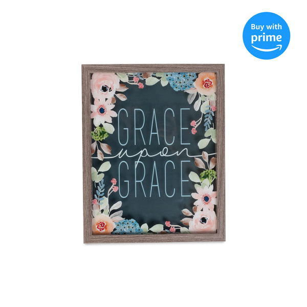 Grace Upon Grace Pink Floral 15 x 12 Wood and Glass Decorative Wall and Tabletop Frame