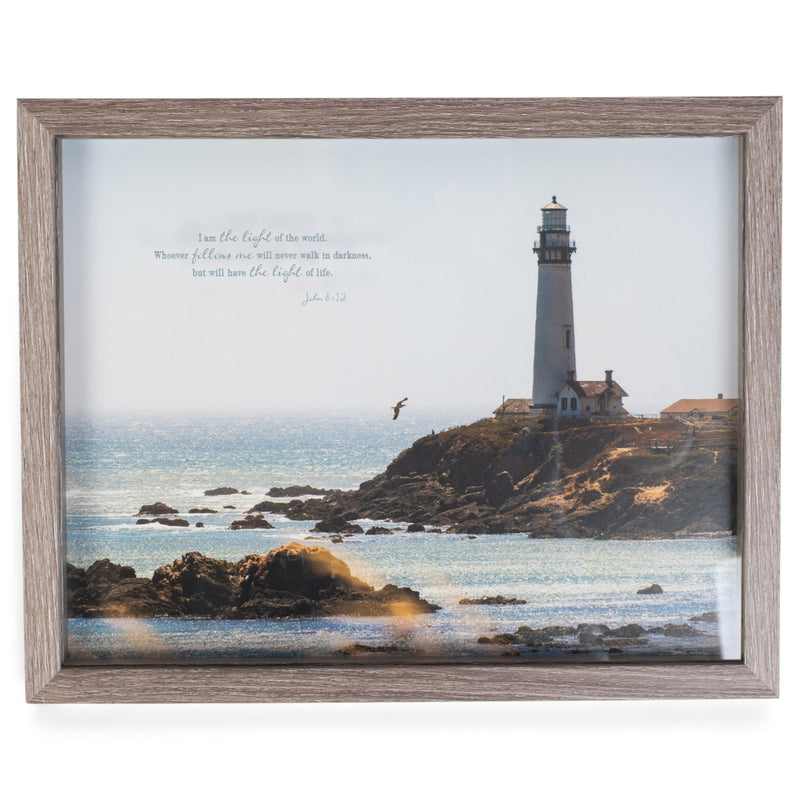 Light Of The World White Lighthouse 15 x 12 Wood and Glass Decorative Wall and Tabletop Frame