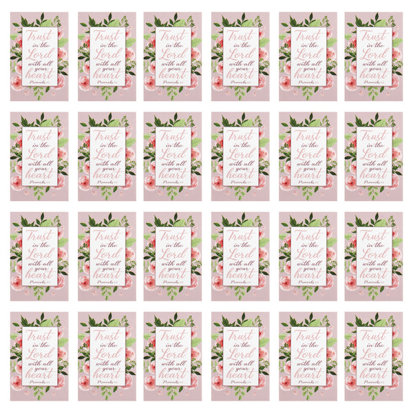 Trust In Him All Your Heart Pink Floral 2.5 x 4 Cardstock Itty Bitty Bookmark Pack of 24