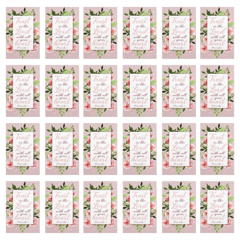 Trust In Him All Your Heart Pink Floral 2.5 x 4 Cardstock Itty Bitty Bookmark Pack of 24