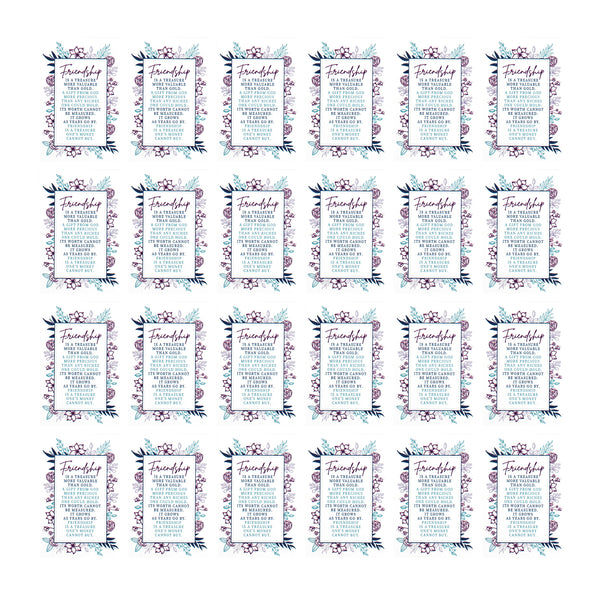 Friendship Treasure Purple Floral 2.5 x 4 Cardstock Itty Bitty Bookmark Pack of 24