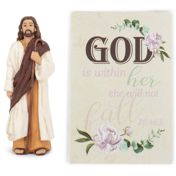 God Is Within Her Won't Fail Distressed Brown Jesus 3 inch Resin Decorative Tabletop Figurine