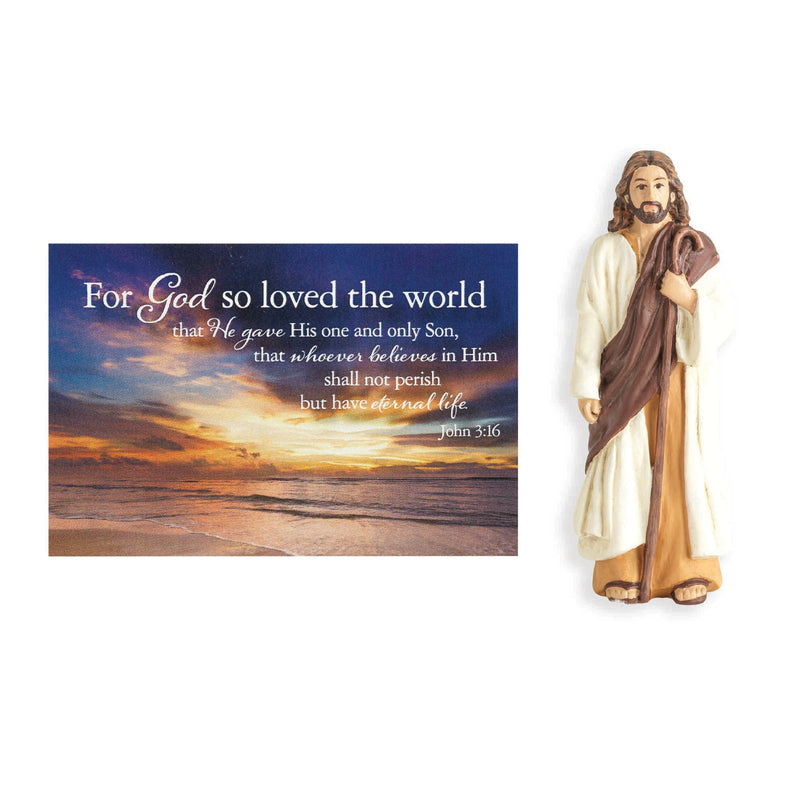 So Loved The World Natural Brown 3 inch Resin Stone Tabletop Figurine and Card