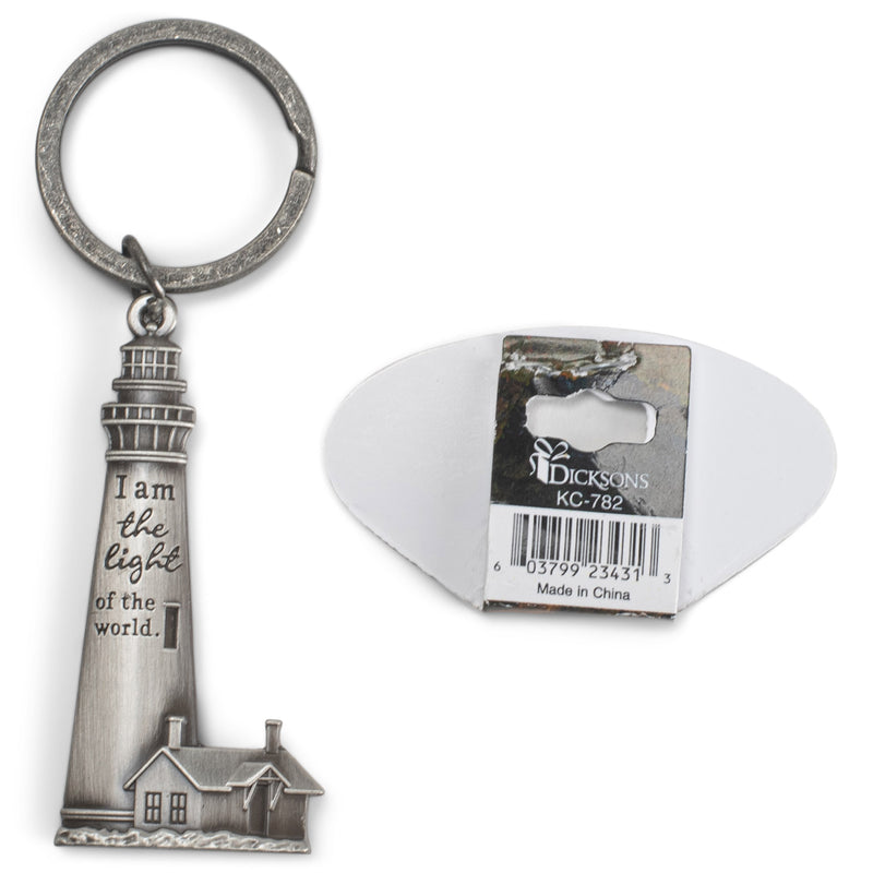 Light Of The World Silver Tone Lighthouse 2 inch Zinc Alloy Automotive Key Chain Ring Accessory