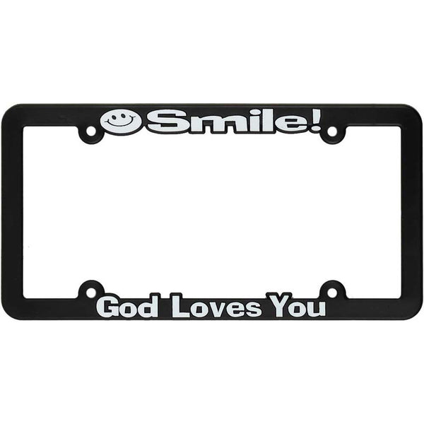 Dicksons Smile God Loves You Black 12 x 6 Inch Plastic License Plate Frame