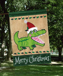 Magnolia Garden Merry Christmas Alligator Green 13 x 18 Small Double Applique Outdoor Holiday House Flag