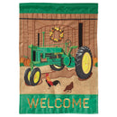 Magnolia Garden Fall Tractor Tractor Green 13 x 18 Small Double Applique Outdoor Harvest House Flag