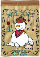 Magnolia Garden Welcome Y'all Snowman Wintery Magic 13 x 18 Small Double Applique Outdoor Holiday House Flag