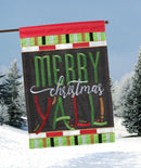 Magnolia Garden Merry Christmas Y'all Festive Red 13 x 18 Small Double Applique Outdoor Holiday House Flag