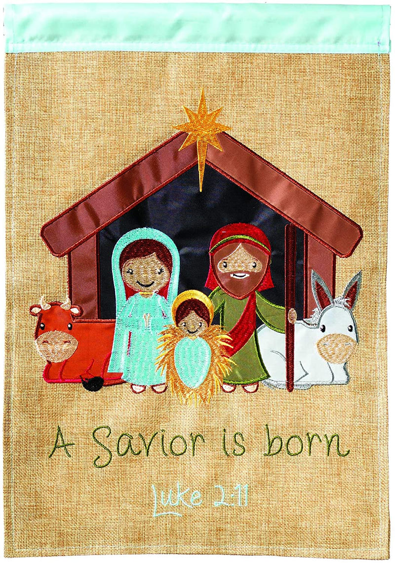 Magnolia Garden A Savior Has Been Born Luke 2:11 Light Blue 13 x 18 Small Double Applique Outdoor Christmas House Flag