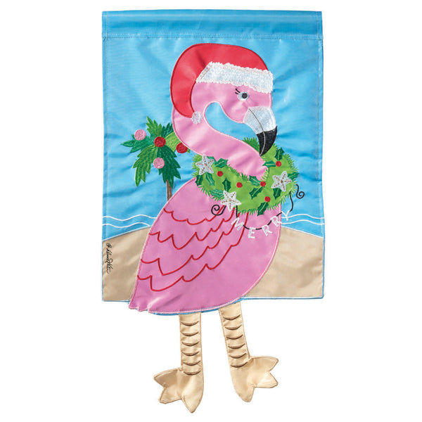 Magnolia Garden Christmas Flamingo Amaranth Pink 13 x 18 Small Double Applique Outdoor Holiday House Flag