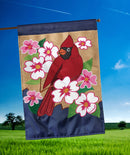 Magnolia Garden Vibrant Pink Blue Red Cardinal 19 x 13 Burlap Small House Flag