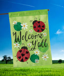 Magnolia Garden Welcome Y'all Green Red Ladybug 19 x 13 Burlap Small House Flag
