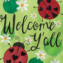 Magnolia Garden Welcome Y'all Green Red Ladybug 19 x 13 Burlap Small House Flag